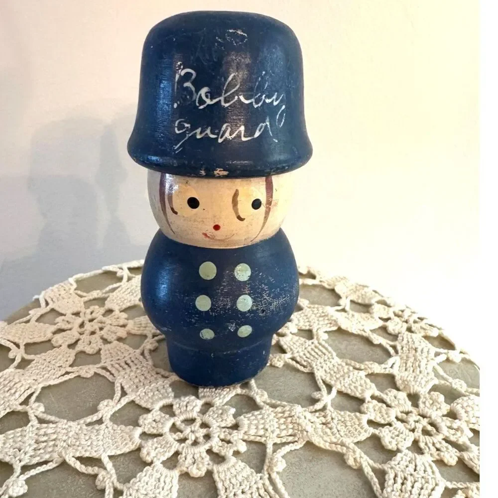 Adorable vintage wooden toy, English policeman, Bobby - Bobby Guard must see